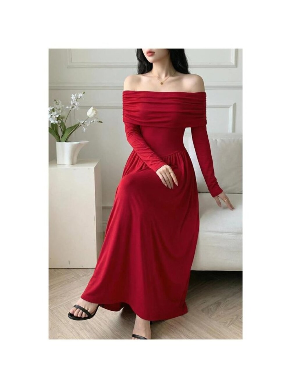 Off-Shoulder Ruched Bodycon Maxi Dress - Picture 4 of 8